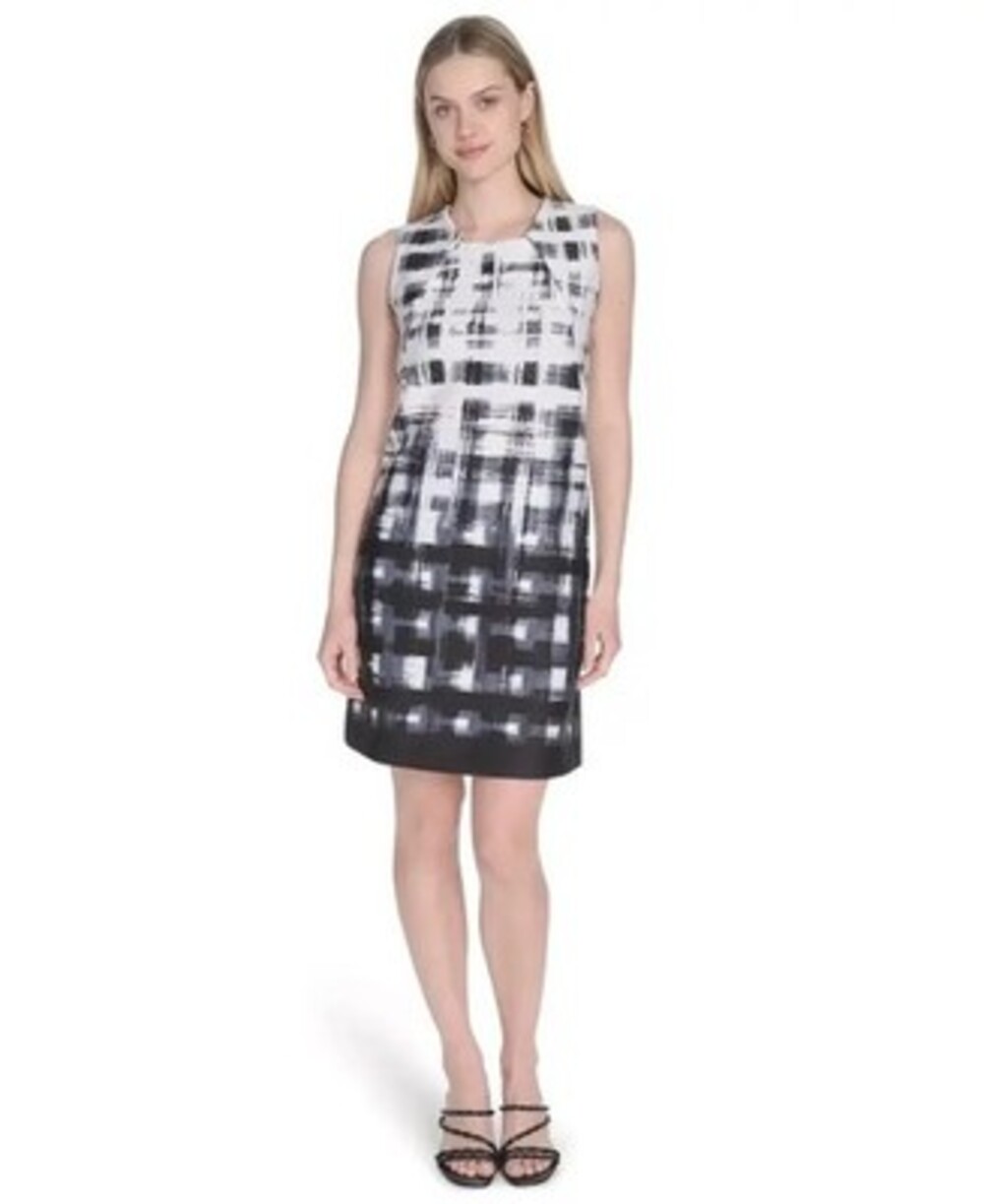 Calvin Klein Sleeveless Sheath Dress Women's 10 Black/White Back Zip Closure